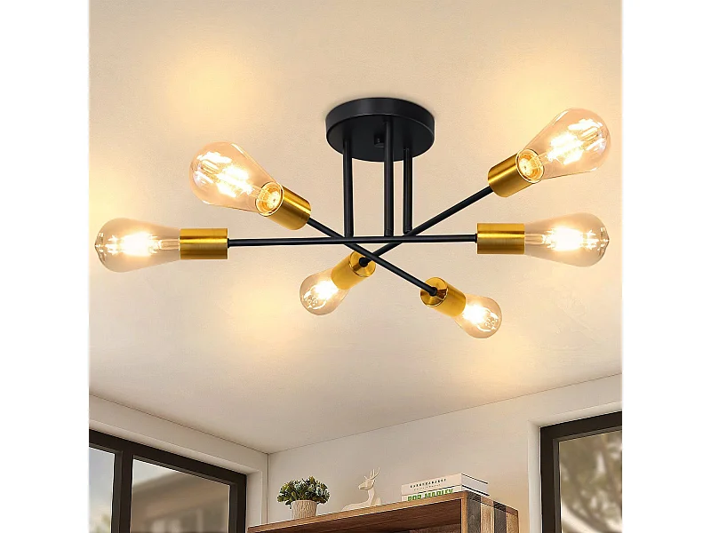 NETTLIFE Plafonnier Lampe Vintage 6 Ampoules Lampe E27 Industrielle Chambre Lampe Rétro pour Salon Salle à Manger Couloir Restaurant Hôtel Café