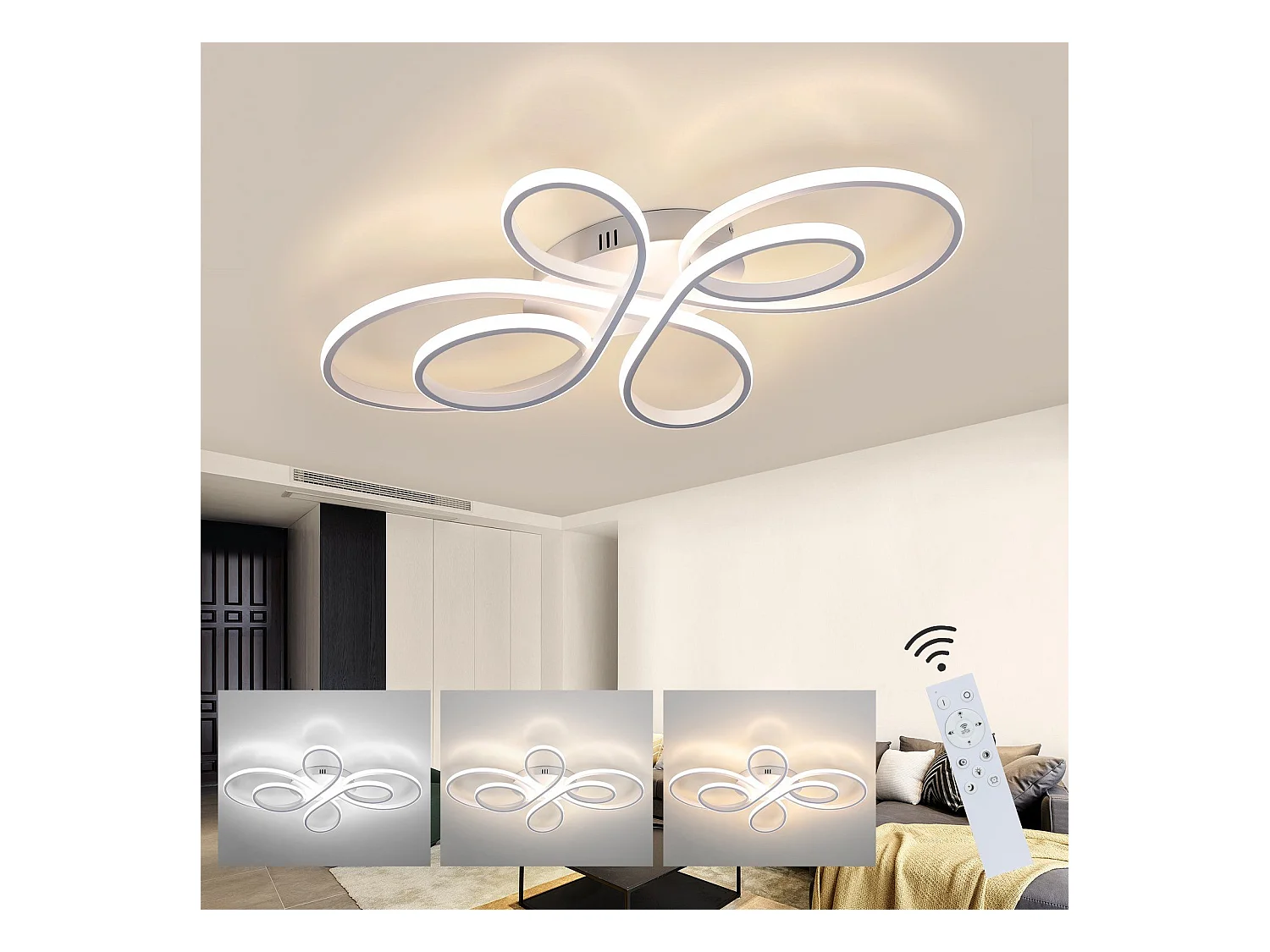 NETTLIFE Plafonnier LED Dimmable 80 cm Blanc 78 W Salon Design Moderne Chambre avec Télécommande Idéal pour Salle à Manger Bureau Cuisine