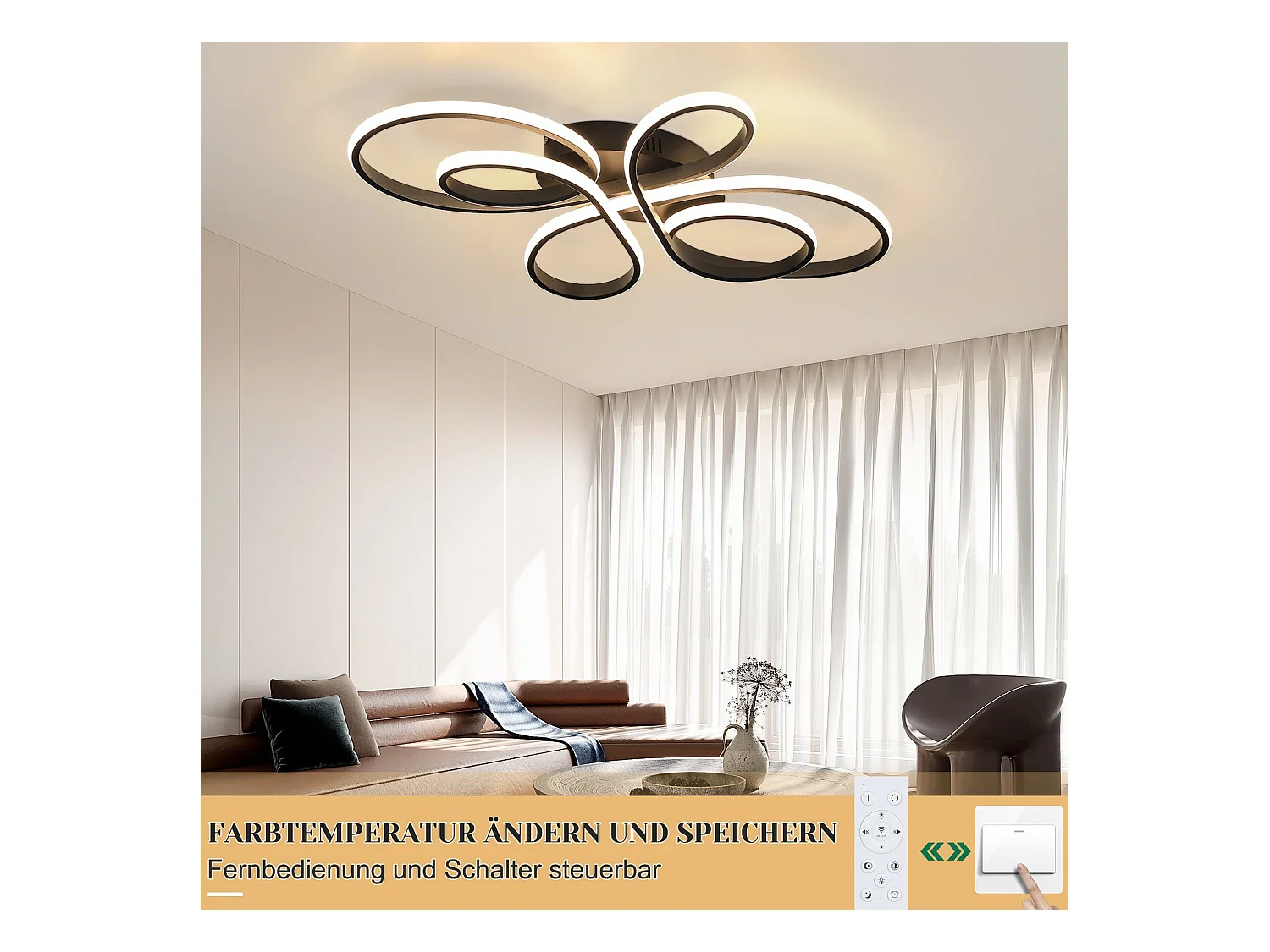 NETTLIFE Plafonnier LED Dimmable 80 cm Blanc 78 W Salon Design Moderne Chambre avec Télécommande Idéal pour Salle à Manger Bureau Cuisine