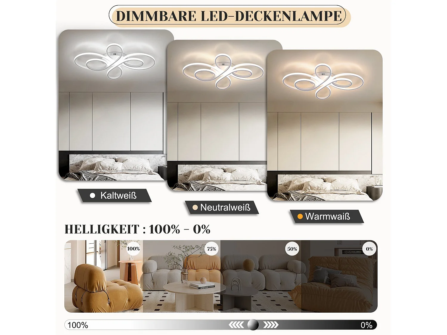 NETTLIFE Plafonnier LED Dimmable 80 cm Blanc 78 W Salon Design Moderne Chambre avec Télécommande Idéal pour Salle à Manger Bureau Cuisine