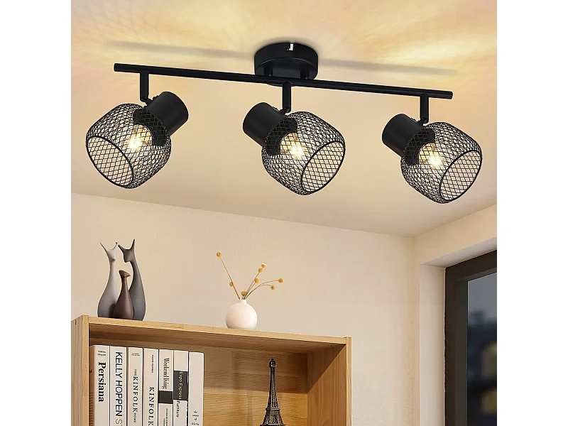 NETTLIFE Opbouwspot 3 vlammen E27 rond vintage zwart metaal Plafondspot verstelbaar 330°spot plafondlamp spot voor woonkamer slaapkamer keuken zonder gloeilampen