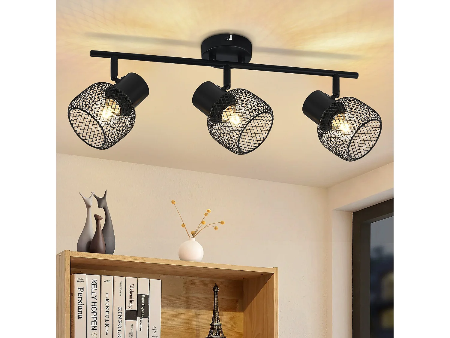 NETTLIFE Opbouwspot 3 vlammen E27 rond vintage zwart metaal Plafondspot verstelbaar 330°spot plafondlamp spot voor woonkamer slaapkamer keuken zonder gloeilampen