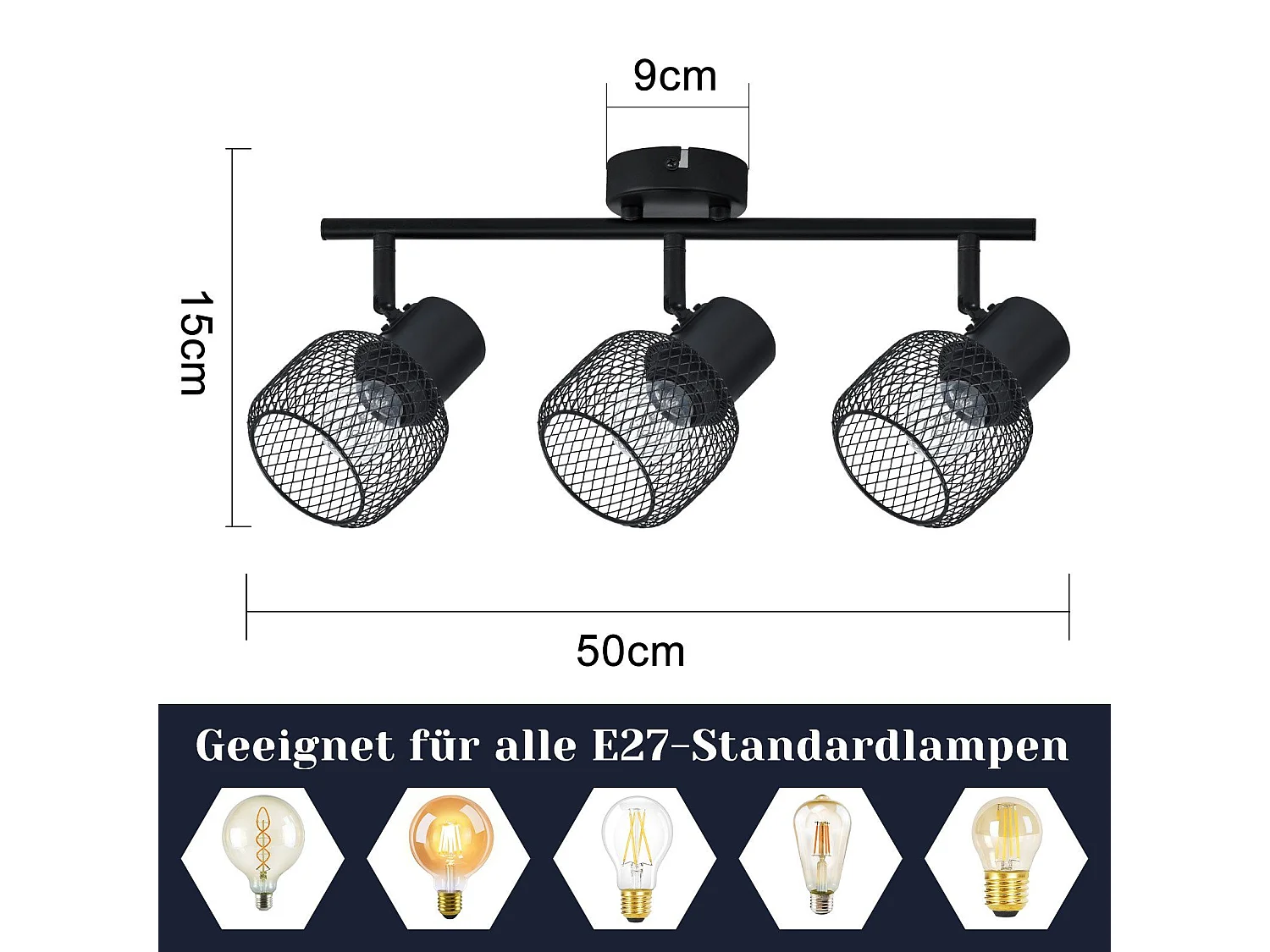 NETTLIFE Opbouwspot 3 vlammen E27 rond vintage zwart metaal Plafondspot verstelbaar 330°spot plafondlamp spot voor woonkamer slaapkamer keuken zonder gloeilampen