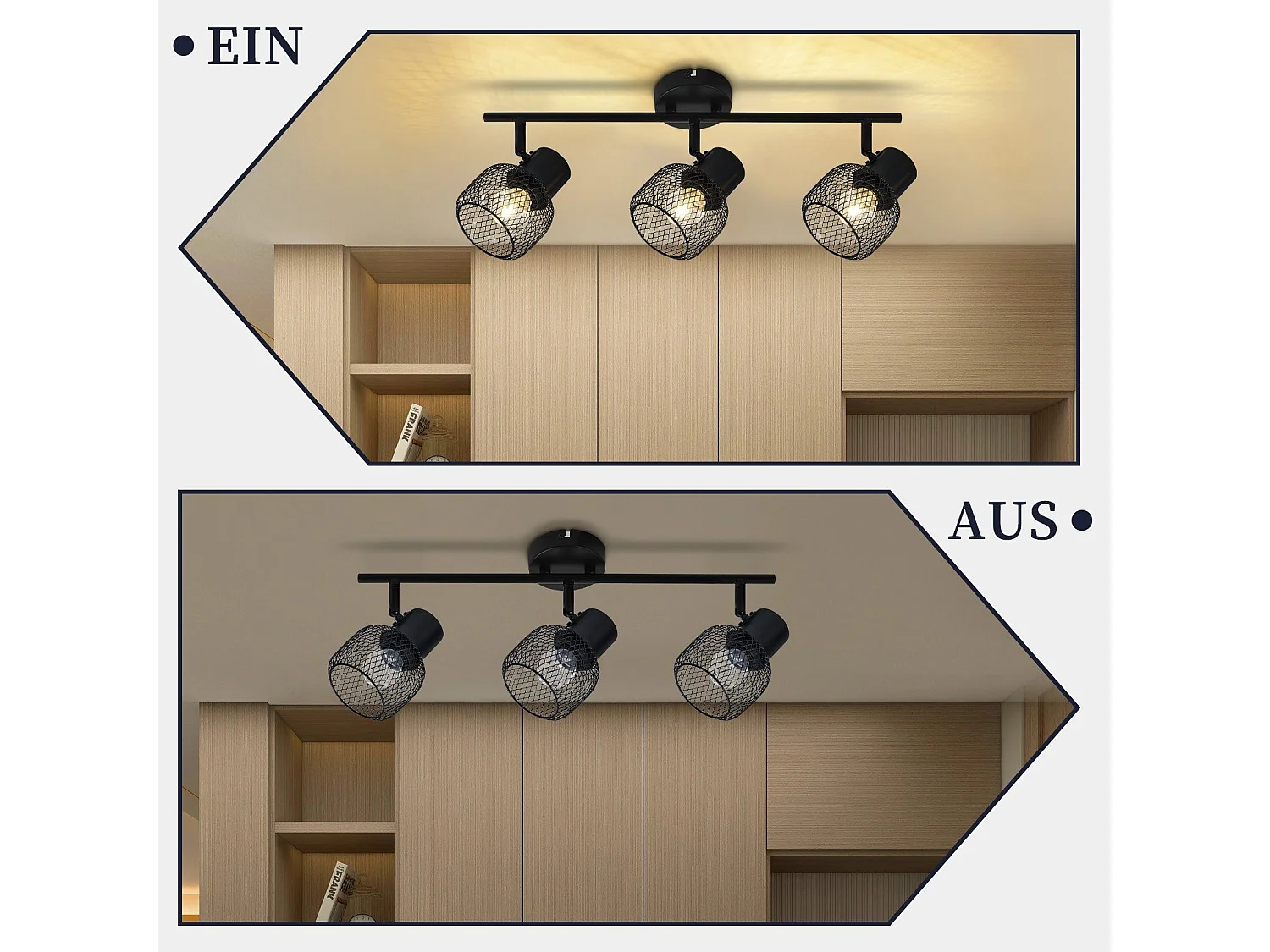 NETTLIFE Opbouwspot 3 vlammen E27 rond vintage zwart metaal Plafondspot verstelbaar 330°spot plafondlamp spot voor woonkamer slaapkamer keuken zonder gloeilampen