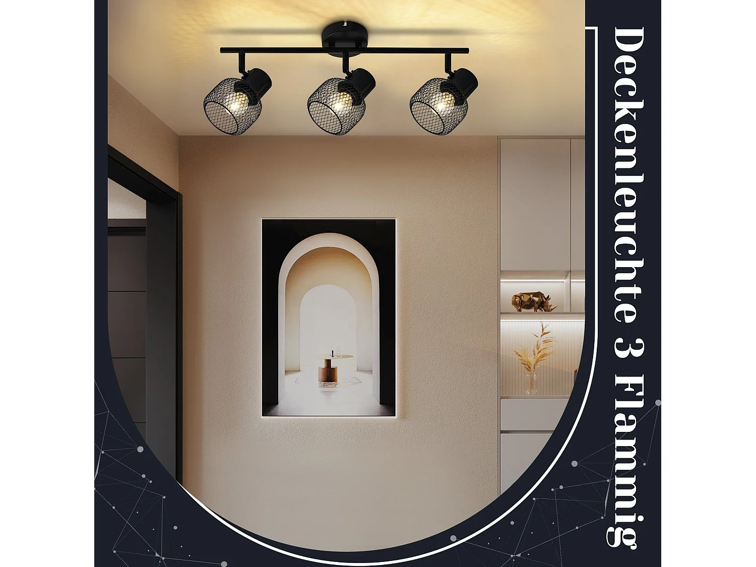 NETTLIFE Opbouwspot 3 vlammen E27 rond vintage zwart metaal Plafondspot verstelbaar 330°spot plafondlamp spot voor woonkamer slaapkamer keuken zonder gloeilampen