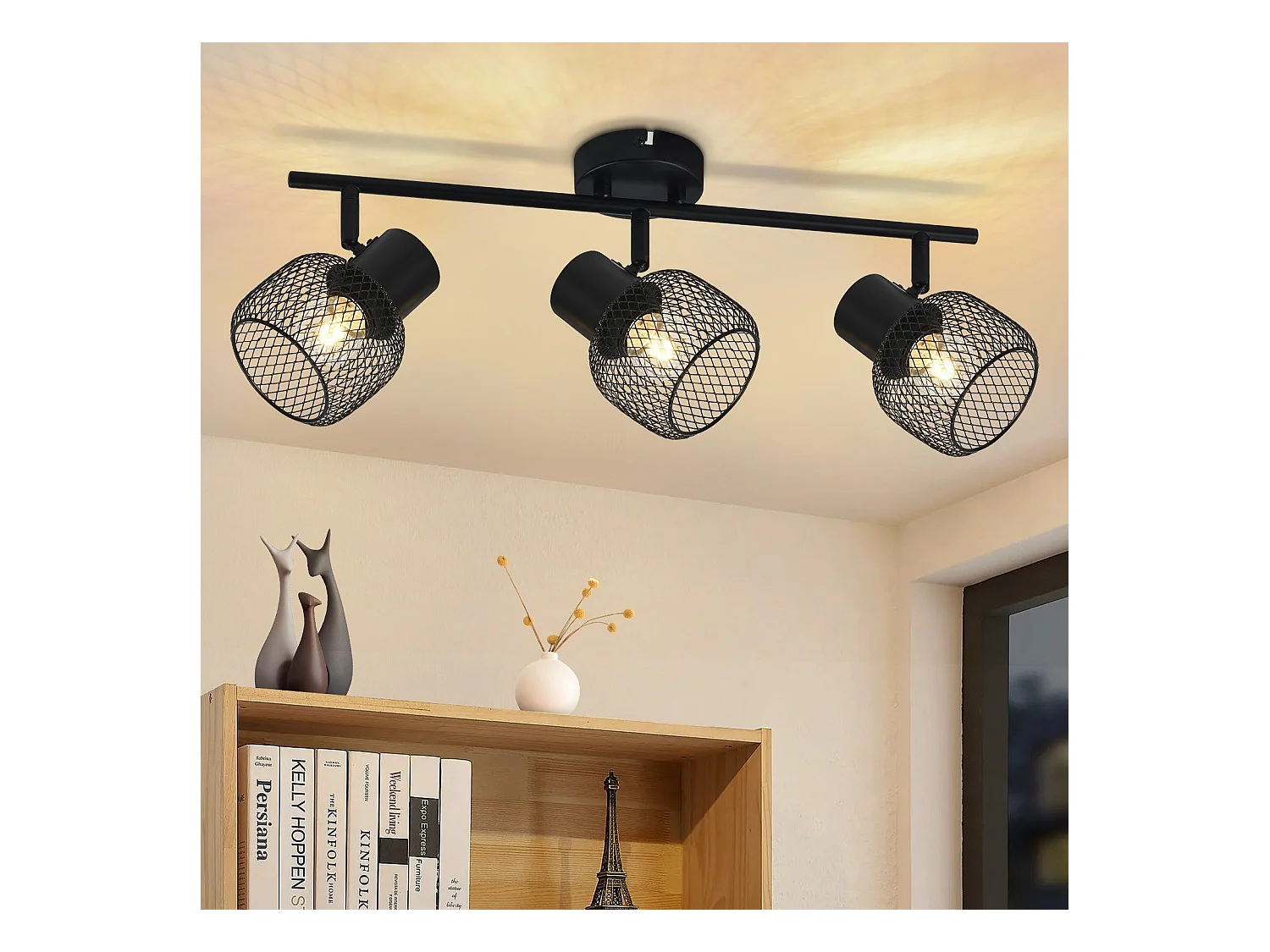 NETTLIFE Opbouwspot 3 vlammen E27 rond vintage zwart metaal Plafondspot verstelbaar 330°spot plafondlamp spot voor woonkamer slaapkamer keuken zonder gloeilampen