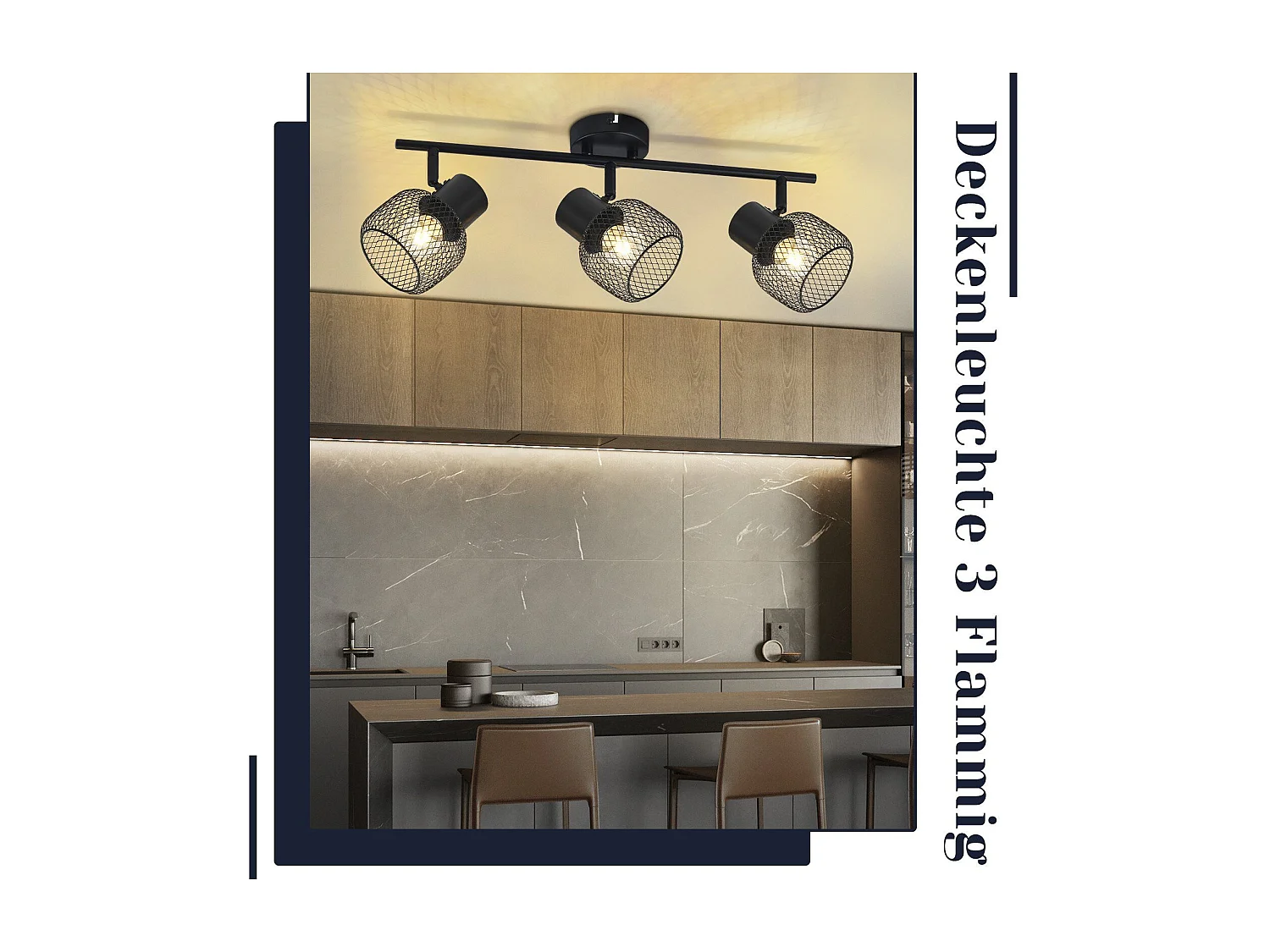 NETTLIFE Plafonnier 3 Spots de Max.25W E27 Plafond Noir Vintage Ampoules Métal Pivotant 330° Intérieur pour Salon Couloir Cuisine Chambre d'Enfant