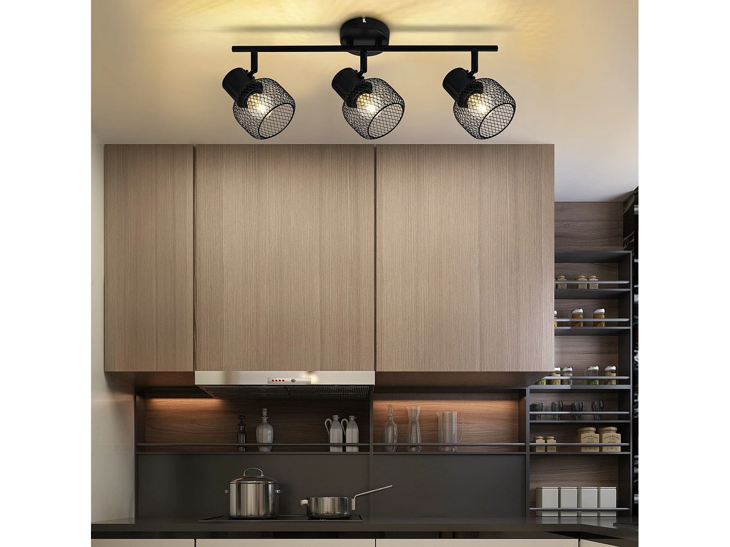 NETTLIFE Plafonnier 3 Spots de Max.25W E27 Plafond Noir Vintage Ampoules Métal Pivotant 330° Intérieur pour Salon Couloir Cuisine Chambre d'Enfant