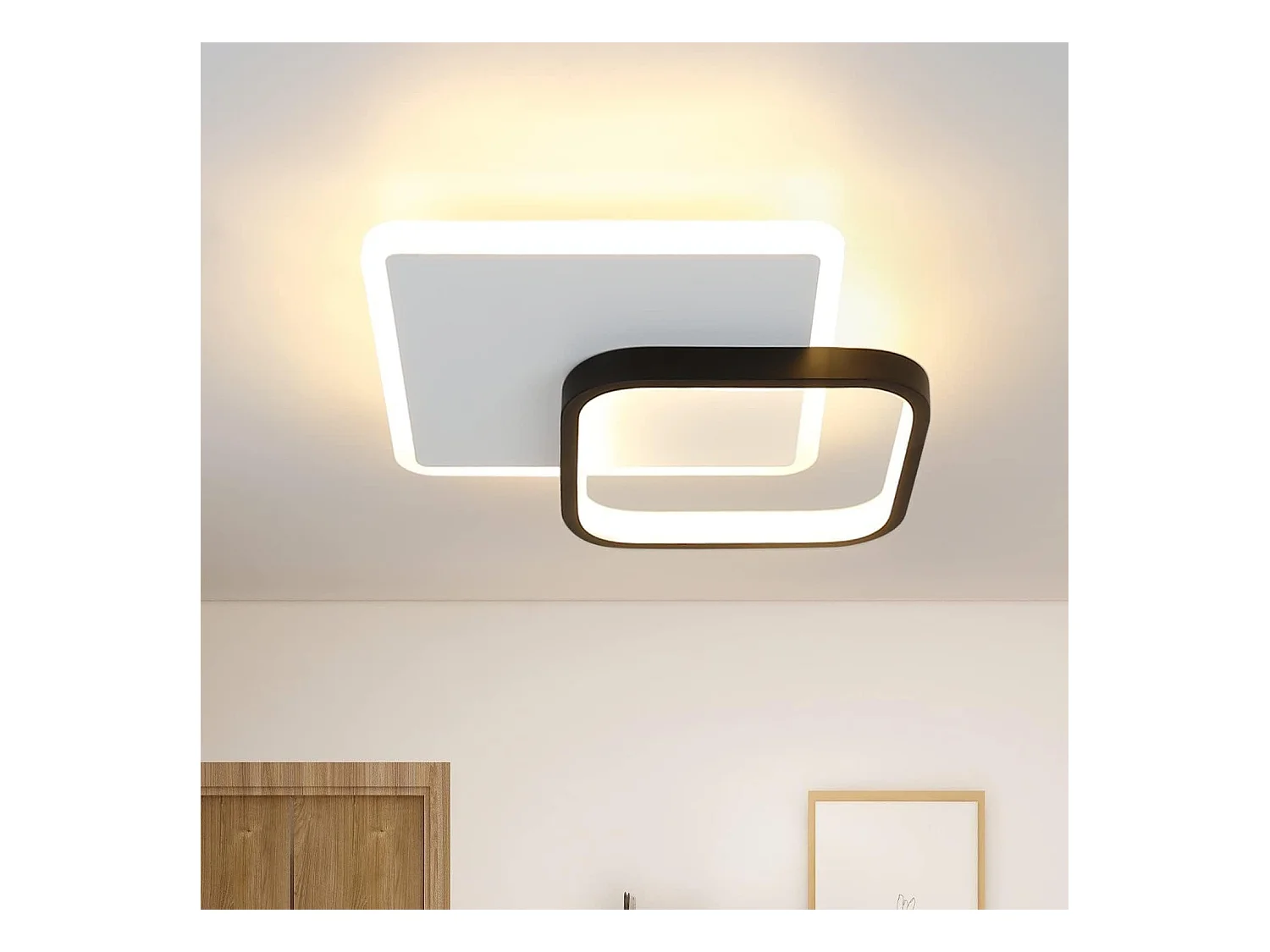 NETTLIFE Plafonnier LED 3000K 24.5cm 22W Lampe de Couloir Design Moderne Cuisine Lampe Noir pour Chambre Salon