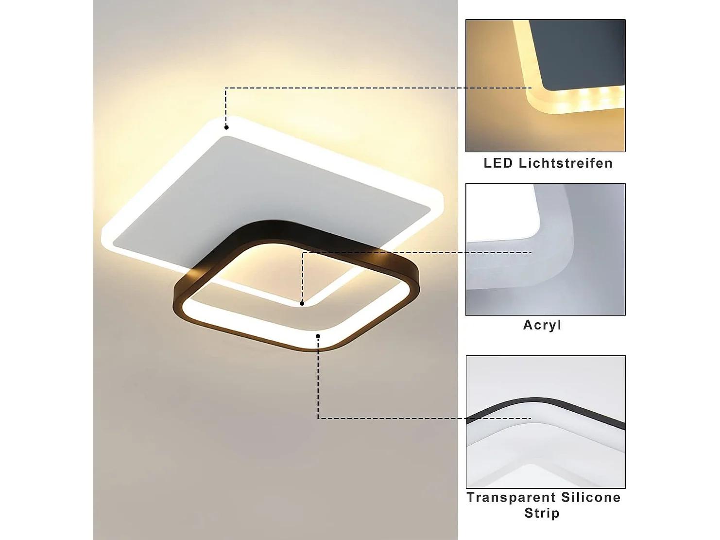 NETTLIFE Plafonnier LED 3000K 24.5cm 22W Lampe de Couloir Design Moderne Cuisine Lampe Noir pour Chambre Salon