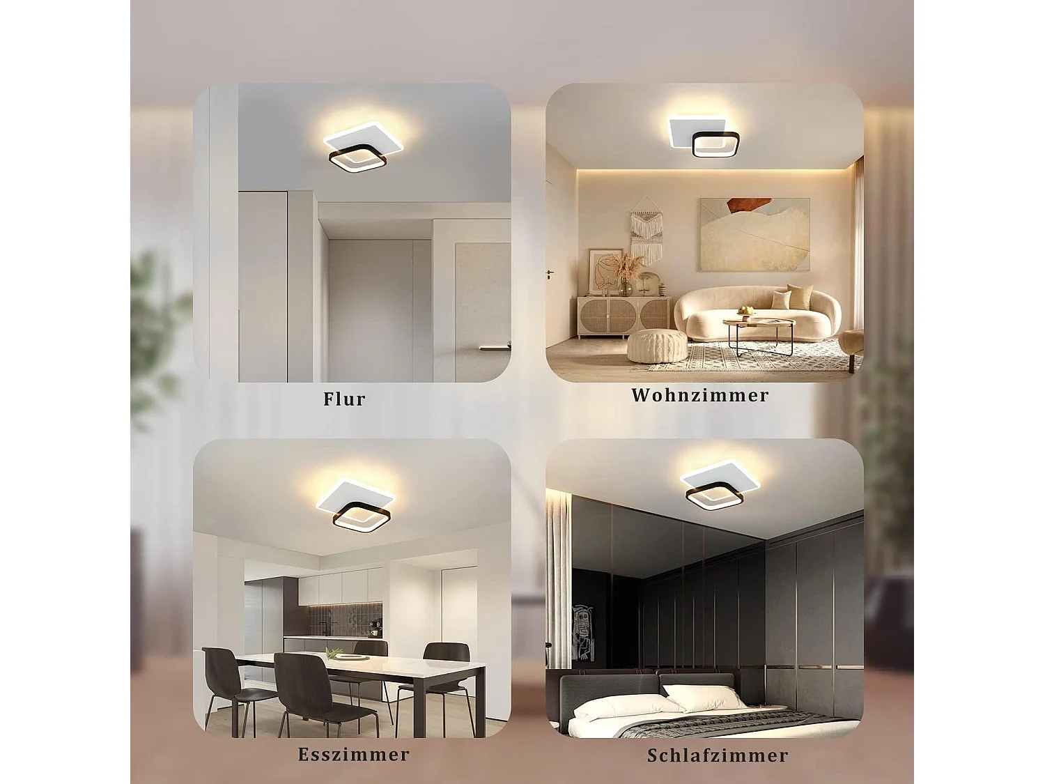 NETTLIFE Plafonnier LED 3000K 24.5cm 22W Lampe de Couloir Design Moderne Cuisine Lampe Noir pour Chambre Salon