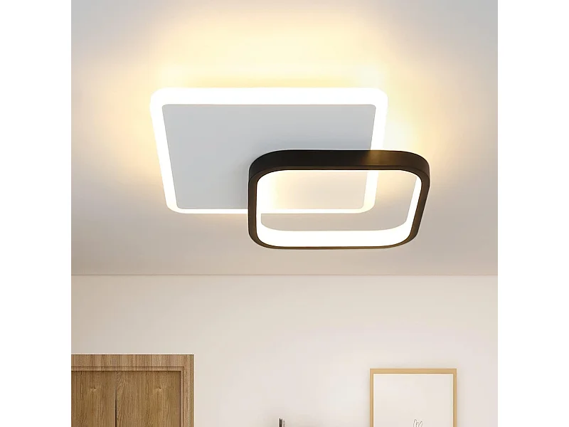 NETTLIFE Plafondlamp LED vierkant Wit en Zwart 24.5cm 2-Lichts 3000K Warm Wit Licht Moderne Slaapkamerverlichting voor Keuken | Woonkamer | Hotel 22W