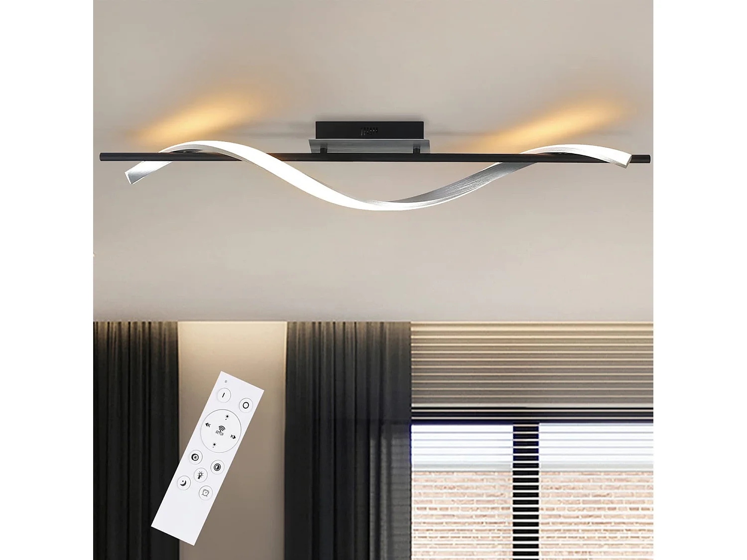NETTLIFE Plafonnier LED Design Moderne Lampe de Salon 100 cm de Long Dimmable avec Télécommande 22 W pour Chambre Cuisine Couloir Bureau Étude