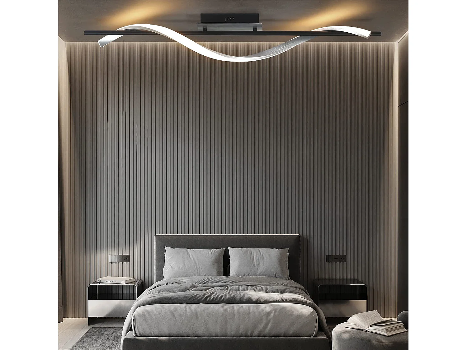NETTLIFE Plafonnier LED Design Moderne Lampe de Salon 100 cm de Long Dimmable avec Télécommande 22 W pour Chambre Cuisine Couloir Bureau Étude