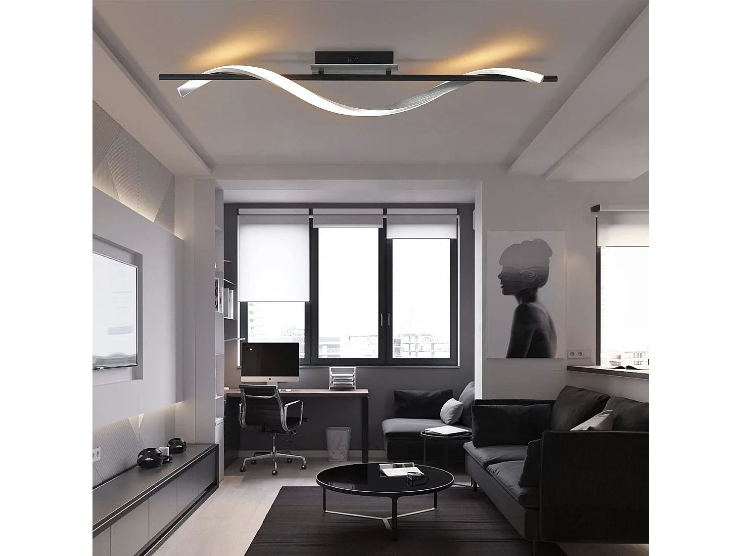 NETTLIFE Plafonnier LED Design Moderne Lampe de Salon 100 cm de Long Dimmable avec Télécommande 22 W pour Chambre Cuisine Couloir Bureau Étude