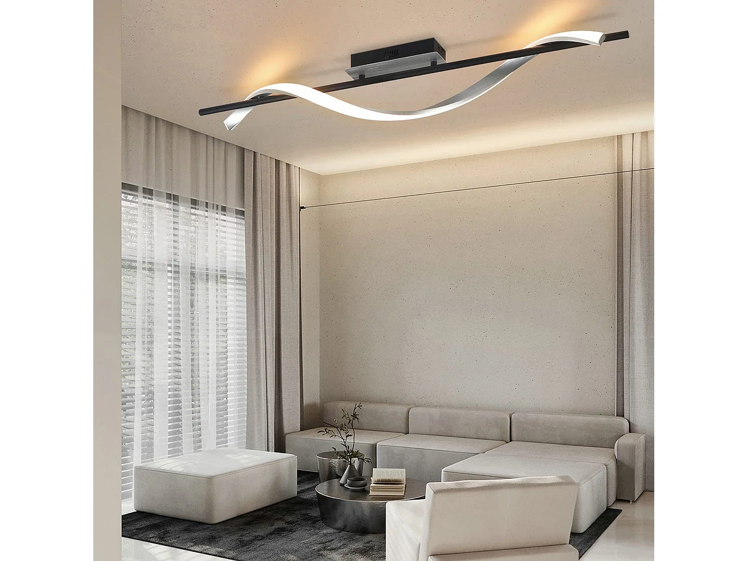 NETTLIFE Plafonnier LED Design Moderne Lampe de Salon 100 cm de Long Dimmable avec Télécommande 22 W pour Chambre Cuisine Couloir Bureau Étude