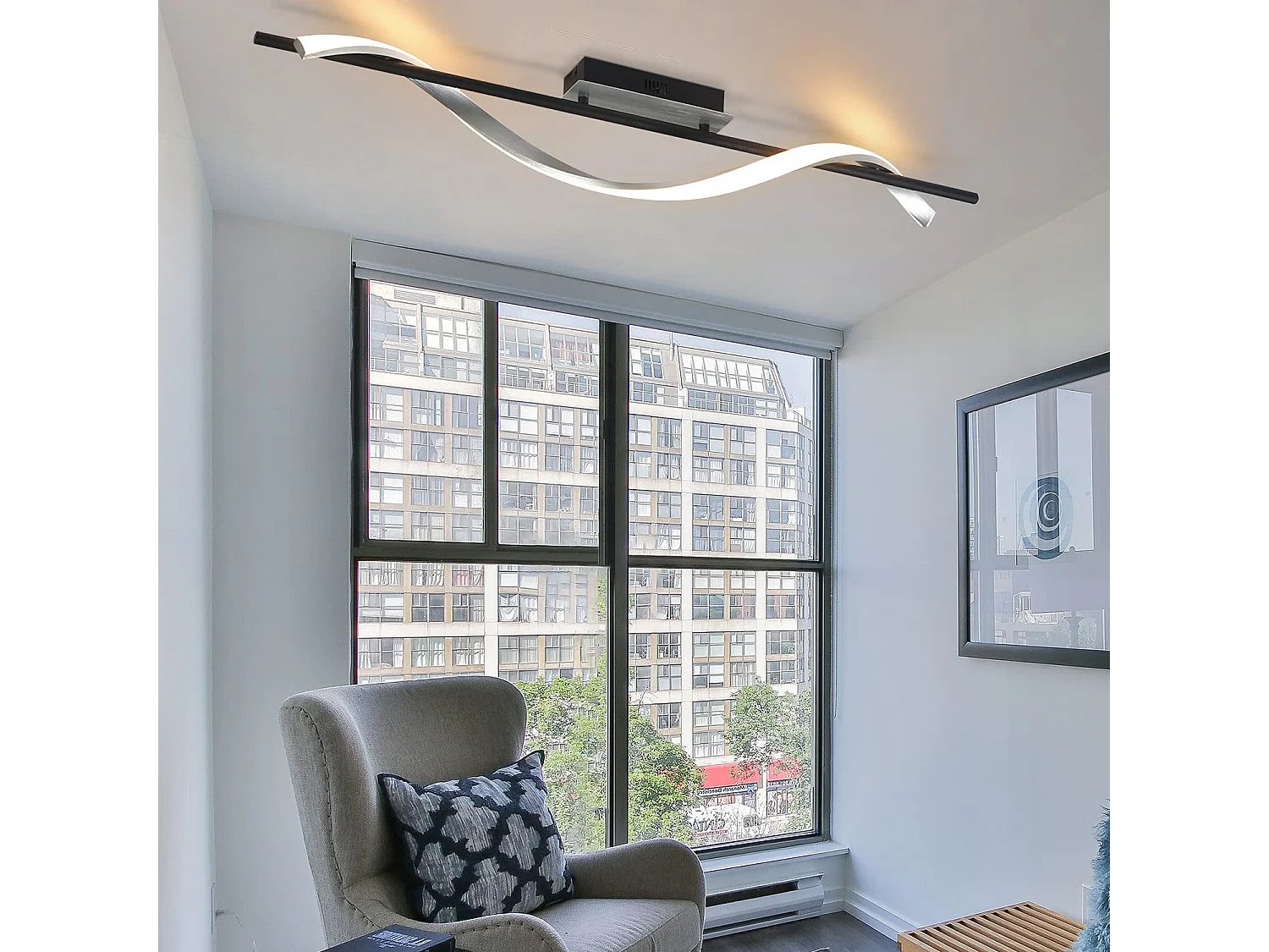 NETTLIFE Plafonnier LED Design Moderne Lampe de Salon 100 cm de Long Dimmable avec Télécommande 22 W pour Chambre Cuisine Couloir Bureau Étude