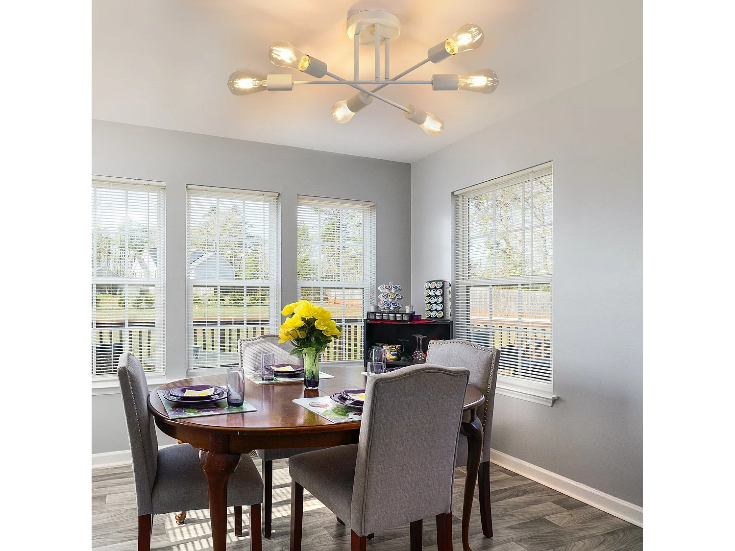 NETTLIFE Plafonnier E27 Lampe Rétro à 6 Lampes Lustre Blanc Luminaire Industriel Rustique Style Éclairage Salon, Max.25W