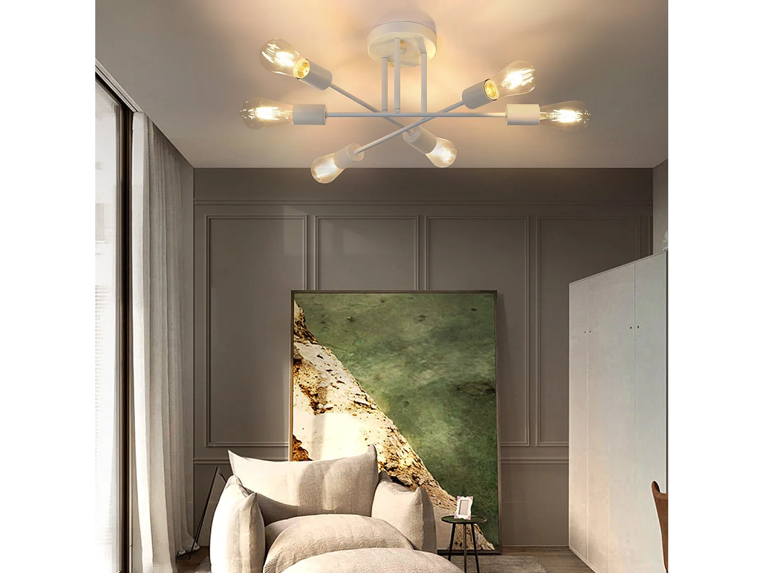 NETTLIFE Plafonnier E27 Lampe Rétro à 6 Lampes Lustre Blanc Luminaire Industriel Rustique Style Éclairage Salon, Max.25W