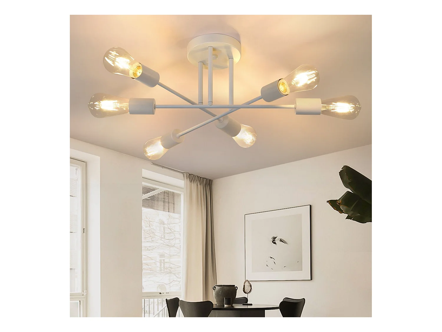 NETTLIFE Plafonnier E27 Lampe Rétro à 6 Lampes Lustre Blanc Luminaire Industriel Rustique Style Éclairage Salon, Max.25W