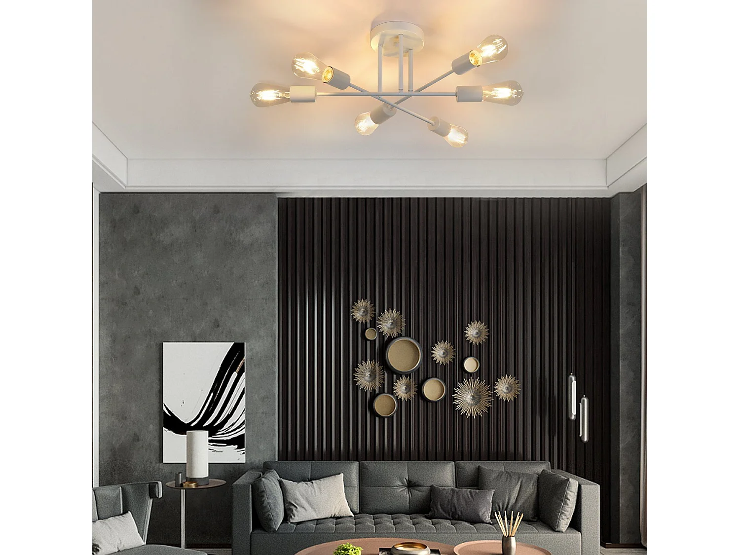 NETTLIFE Plafonnier E27 Lampe Rétro à 6 Lampes Lustre Blanc Luminaire Industriel Rustique Style Éclairage Salon, Max.25W