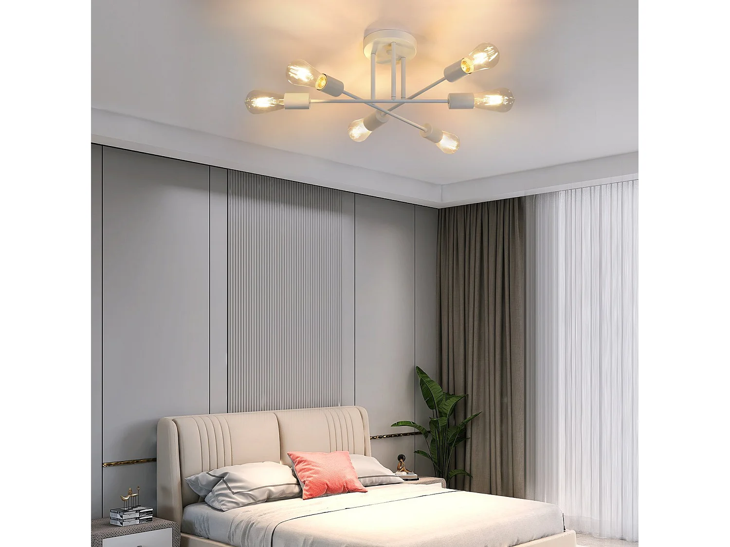 NETTLIFE Plafonnier E27 Lampe Rétro à 6 Lampes Lustre Blanc Luminaire Industriel Rustique Style Éclairage Salon, Max.25W