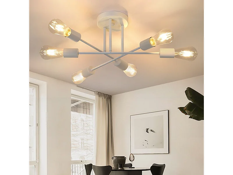NETTLIFE E27 lampa sufitowa 6-lekka lampa retro biały żyrandol oświetlenie przemysłowe styl rustykalny oświetlenie salonu, maks. 25W