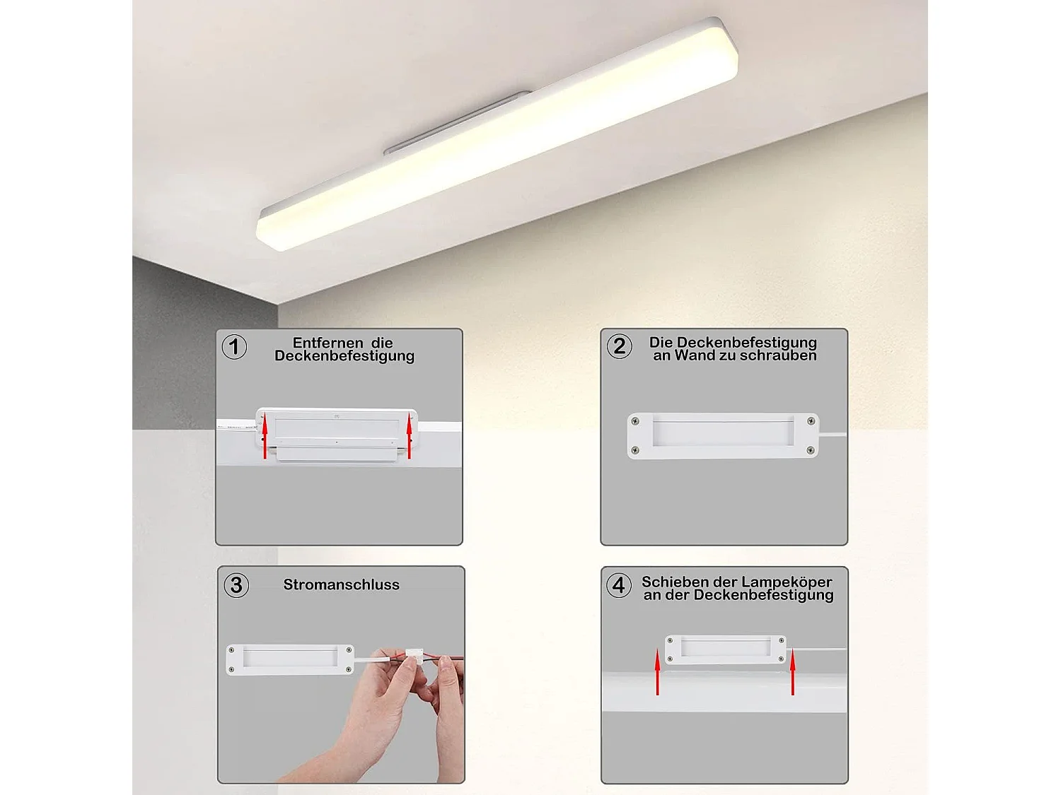 LED-Deckenleuchte für die Küche, 24 W, Tageslicht, 60 cm lang, 4000 K, neutralweiß