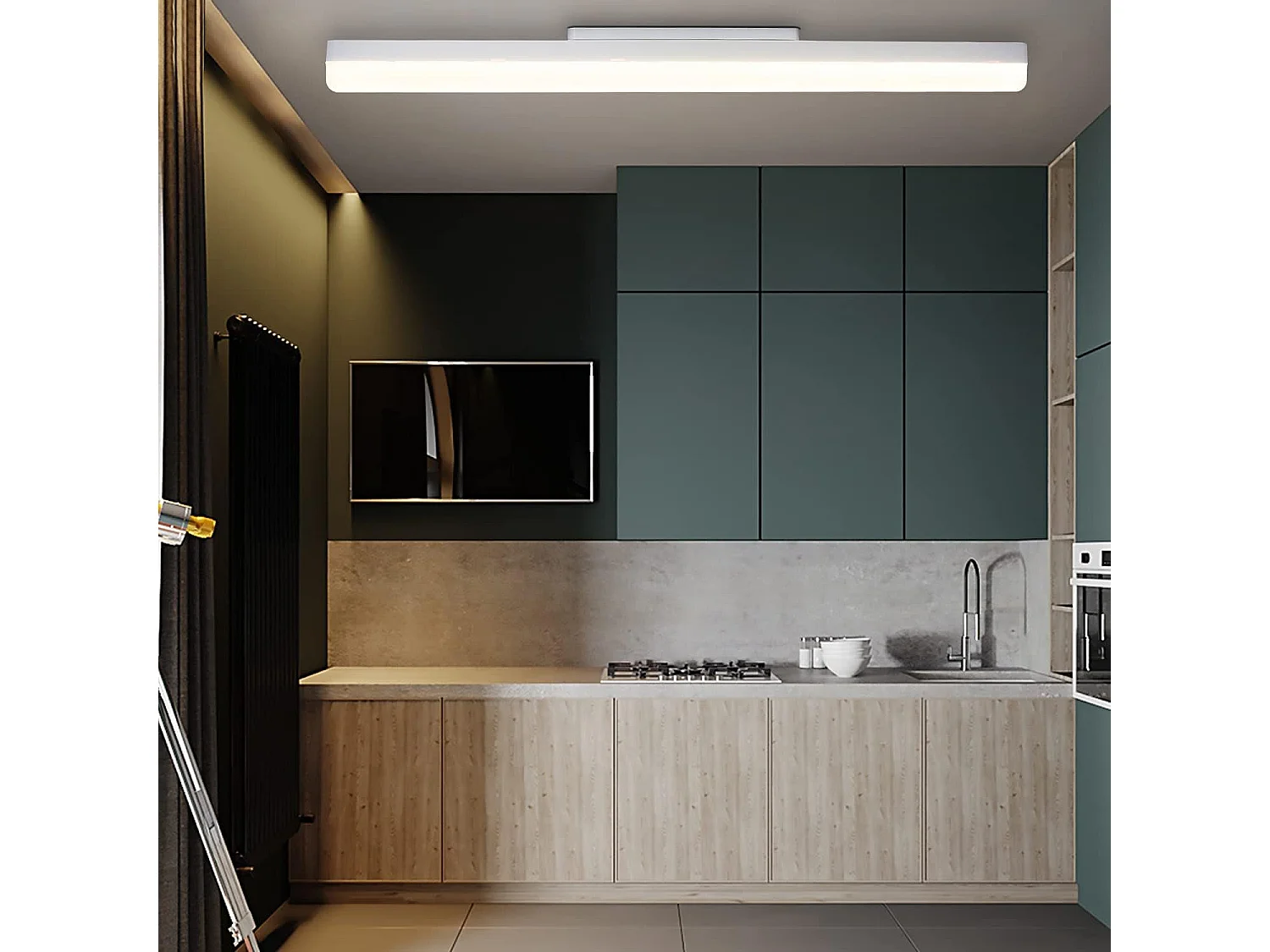 NETTLIFE Plafonnier LED Cuisine 24W Lumière du Jour Plafond 60cm de Long 4000K Blanc Neutre Lampe de Couloir Intérieur pour Garage Sous-Sol Bureau