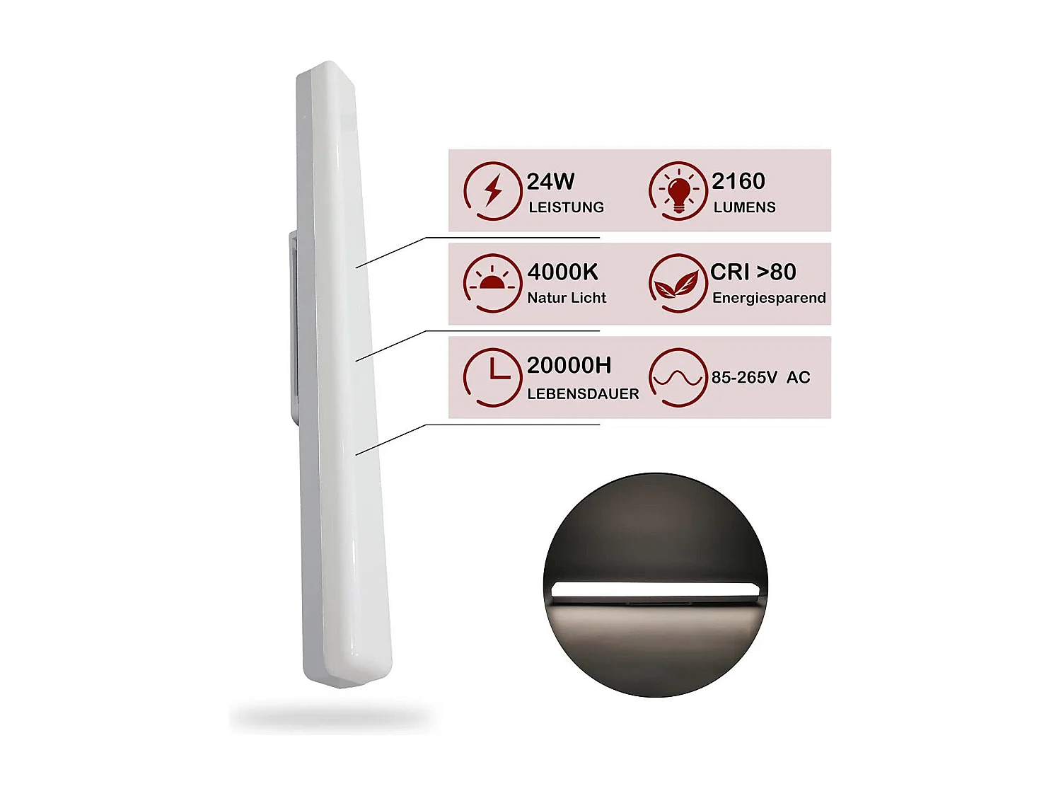 NETTLIFE Plafonnier LED Cuisine 24W Lumière du Jour Plafond 60cm de Long 4000K Blanc Neutre Lampe de Couloir Intérieur pour Garage Sous-Sol Bureau