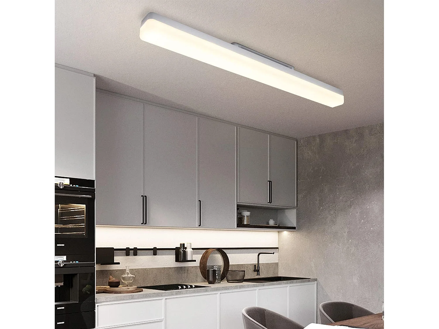 NETTLIFE Plafonnier LED Cuisine 24W Lumière du Jour Plafond 60cm de Long 4000K Blanc Neutre Lampe de Couloir Intérieur pour Garage Sous-Sol Bureau