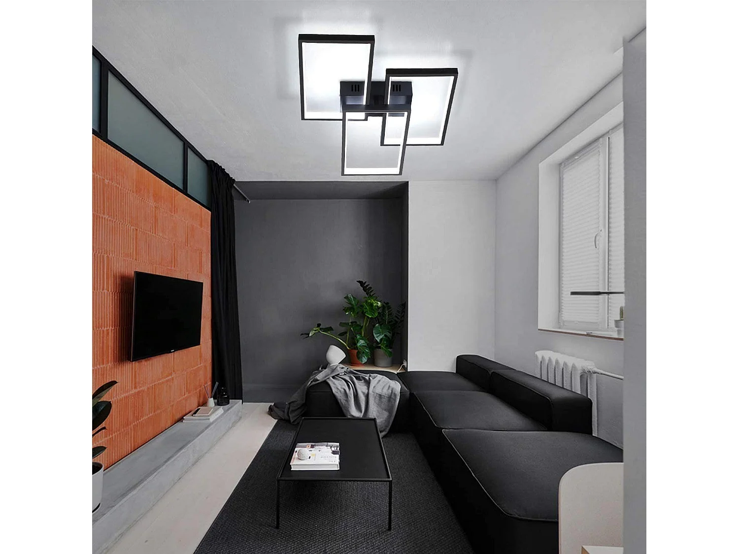 63 W dimmbare LED-Deckenleuchte mit Fernbedienung, modernes Design, aus schwarzem Metall