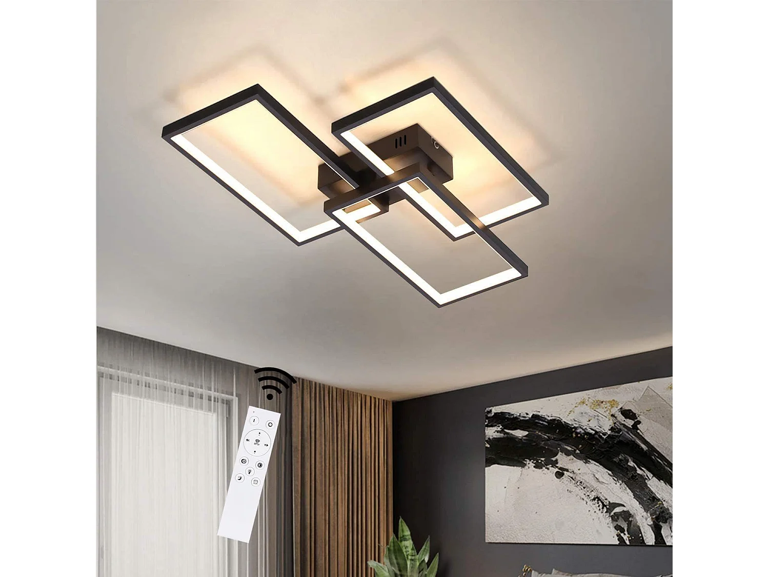 NETTLIFE LED Plafondlamp zwart dimbaar 3000-6000K met afstandsbediening 63W modern woonkamer lamp Metaal voor slaapkamer | eetkamer | studie | hal | kantoor