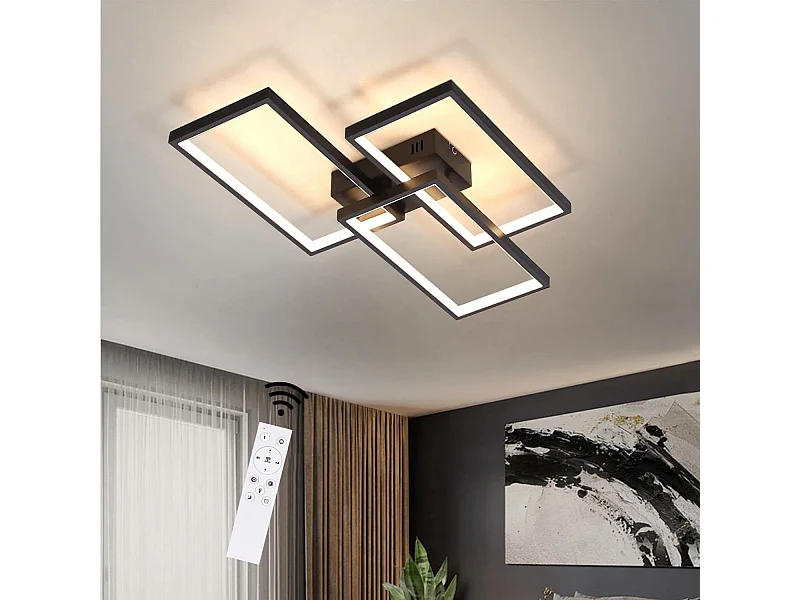 NETTLIFE Lampa sufitowa LED 63 W z możliwością przyciemniania za pomocą pilota Nowoczesny design w czarnym metalu do sypialni, jadalni, salonu, biura