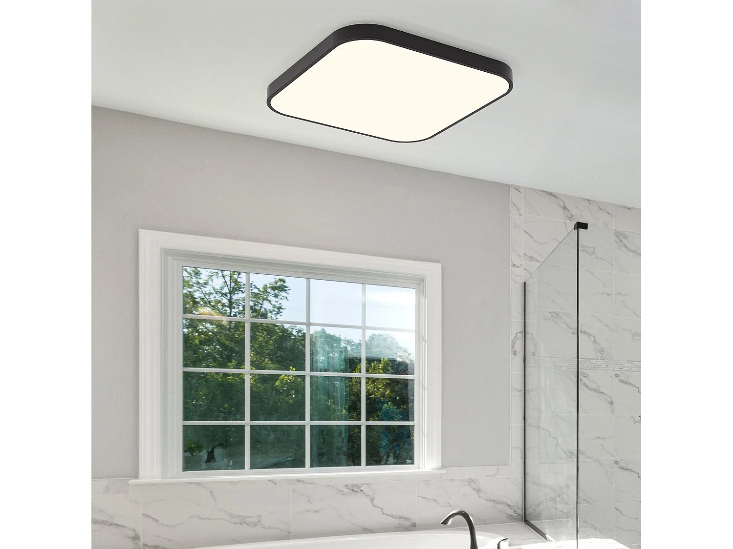 NETTLIFE LED Deckenleuchte 4000K, 19W, 27cm Schlafzimmer Flache Küchenlampe Schwarz Eckig Badezimmer IP44 Badlampe für Küche Flur