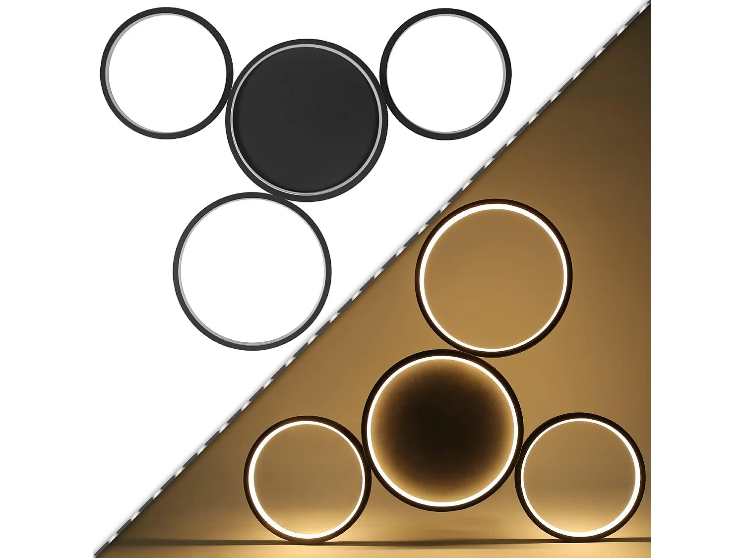 NETTLIFE LED Deckenleuchte Wohnzimmer Warm Schwarz 29W Modern mit 4 Ringen Design Lampe Dekorative Schlafzimmerlampe für Kinderzimmer Küche