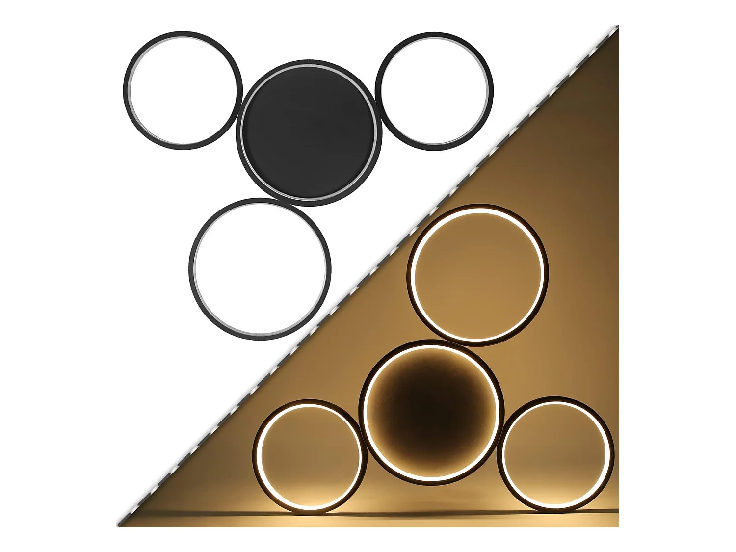 NETTLIFE lampa sufitowa LED do salonu ciepła czerń 29 W nowoczesna z 4 pierścieniami designerska lampa dekoracyjna lampa do sypialni do pokoju dziecięcego kuchnia