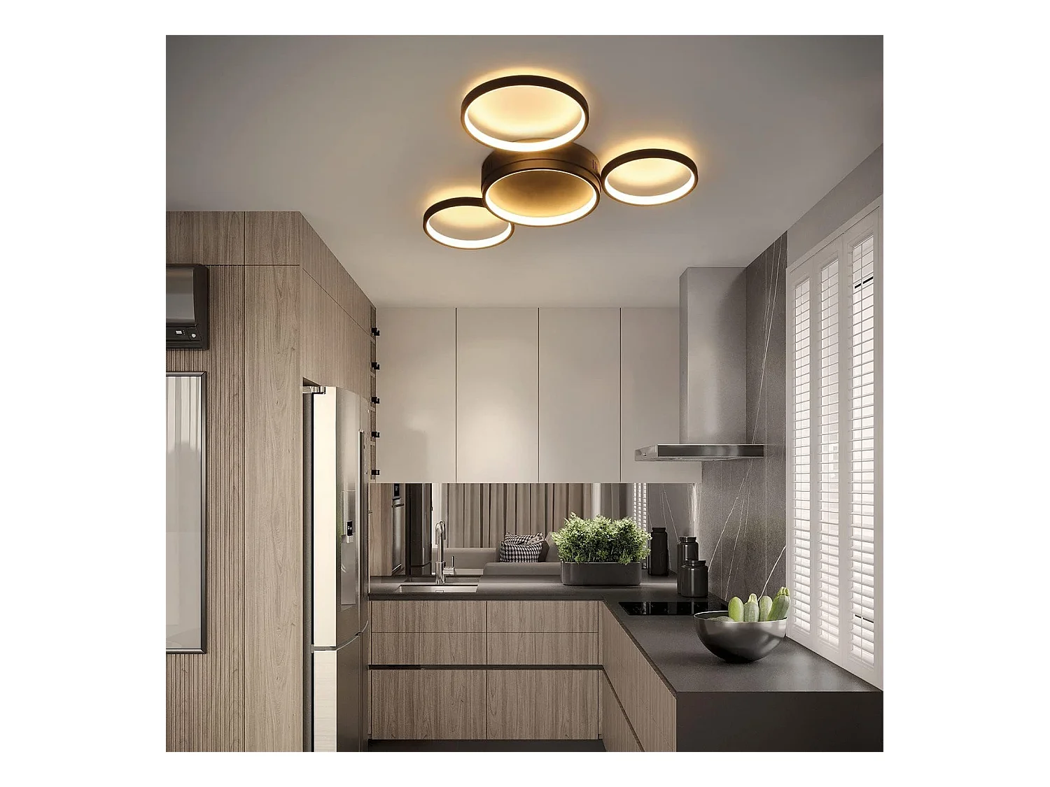 NETTLIFE lampa sufitowa LED do salonu ciepła czerń 29 W nowoczesna z 4 pierścieniami designerska lampa dekoracyjna lampa do sypialni do pokoju dziecięcego kuchnia