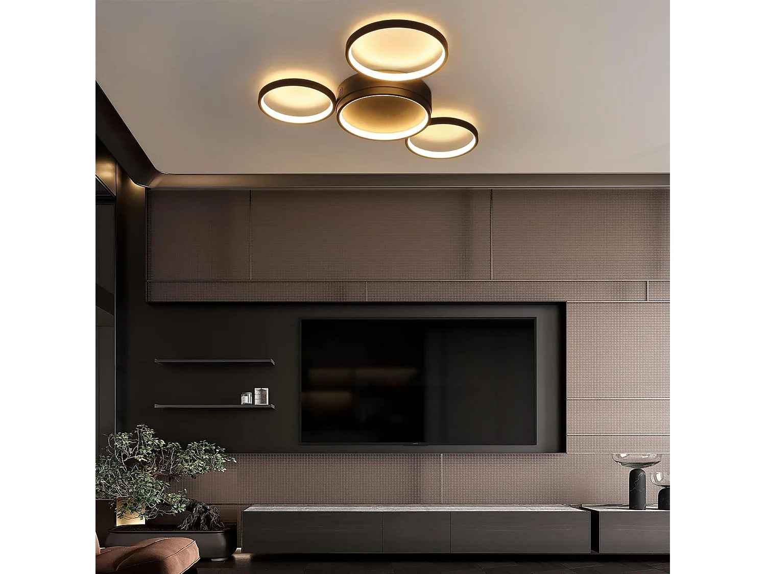 NETTLIFE lampa sufitowa LED do salonu ciepła czerń 29 W nowoczesna z 4 pierścieniami designerska lampa dekoracyjna lampa do sypialni do pokoju dziecięcego kuchnia