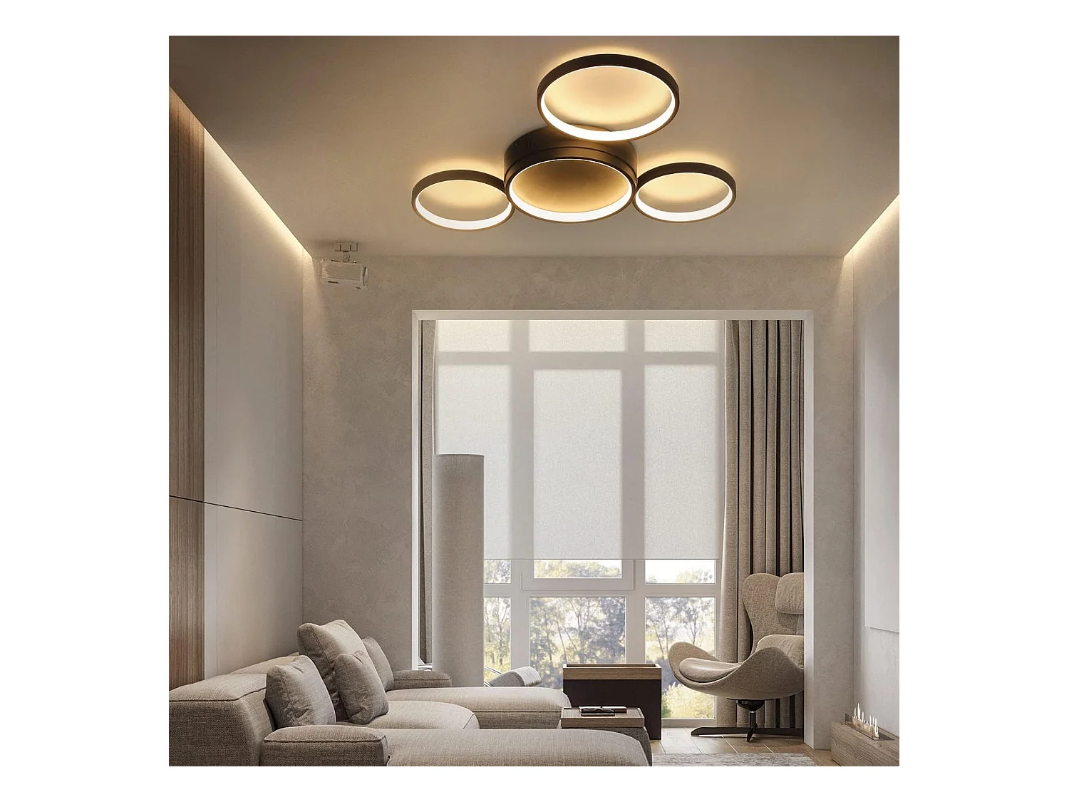 NETTLIFE lampa sufitowa LED do salonu ciepła czerń 29 W nowoczesna z 4 pierścieniami designerska lampa dekoracyjna lampa do sypialni do pokoju dziecięcego kuchnia