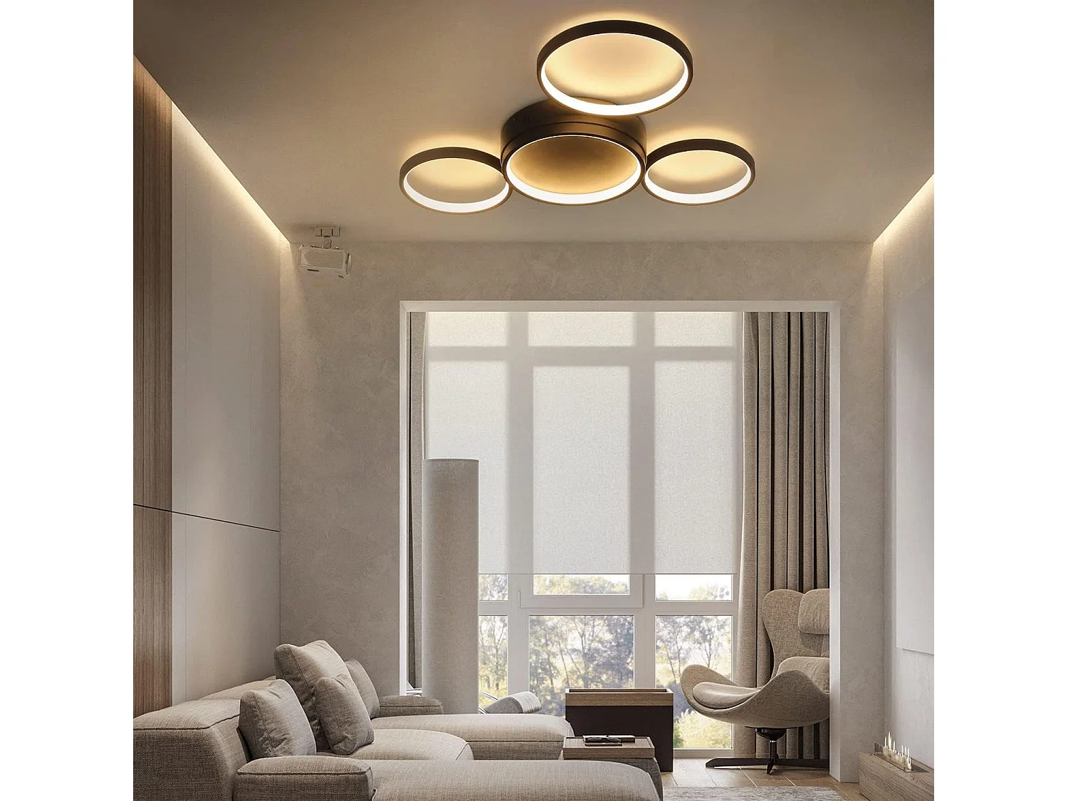 NETTLIFE Plafondlamp LED Zwart Ringe Design 4-Lichts Metaal 3000K Warm wit Licht Moderne Plafondverlichting 29W voor Woonkamer | Slaapkamer | Eetkamer