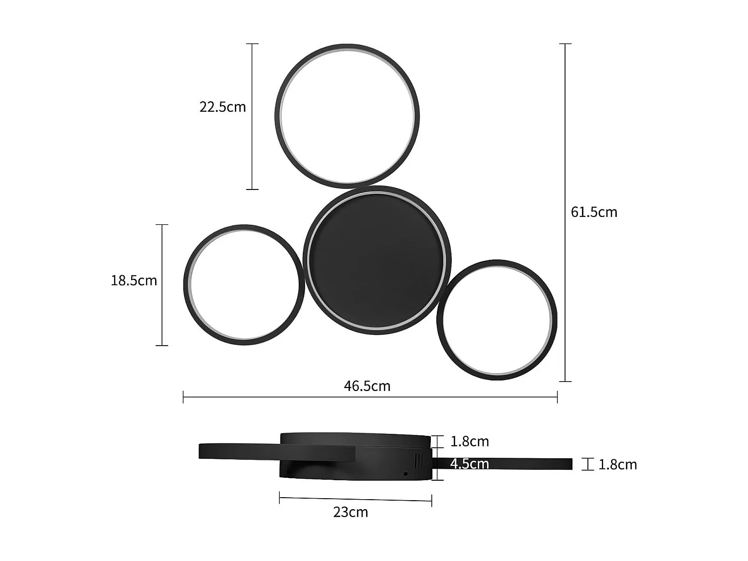 NETTLIFE Plafondlamp LED Zwart Ringe Design 4-Lichts Metaal 3000K Warm wit Licht Moderne Plafondverlichting 29W voor Woonkamer | Slaapkamer | Eetkamer