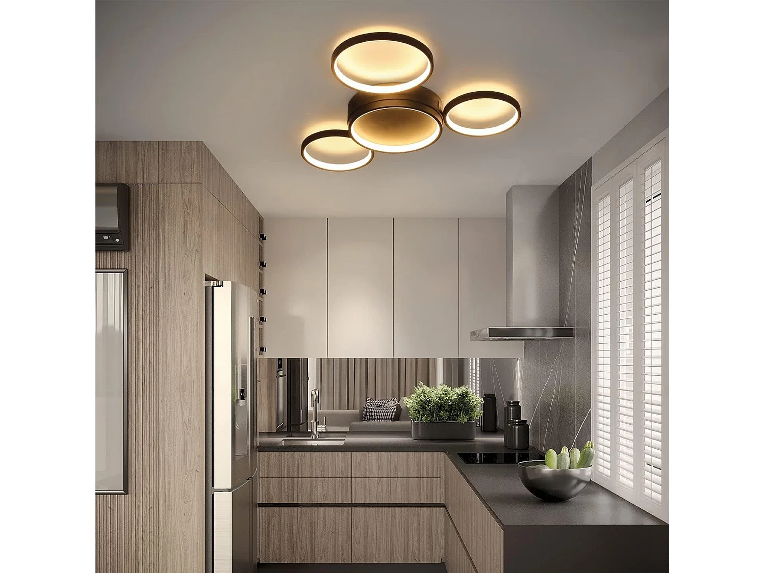 NETTLIFE Plafondlamp LED Zwart Ringe Design 4-Lichts Metaal 3000K Warm wit Licht Moderne Plafondverlichting 29W voor Woonkamer | Slaapkamer | Eetkamer