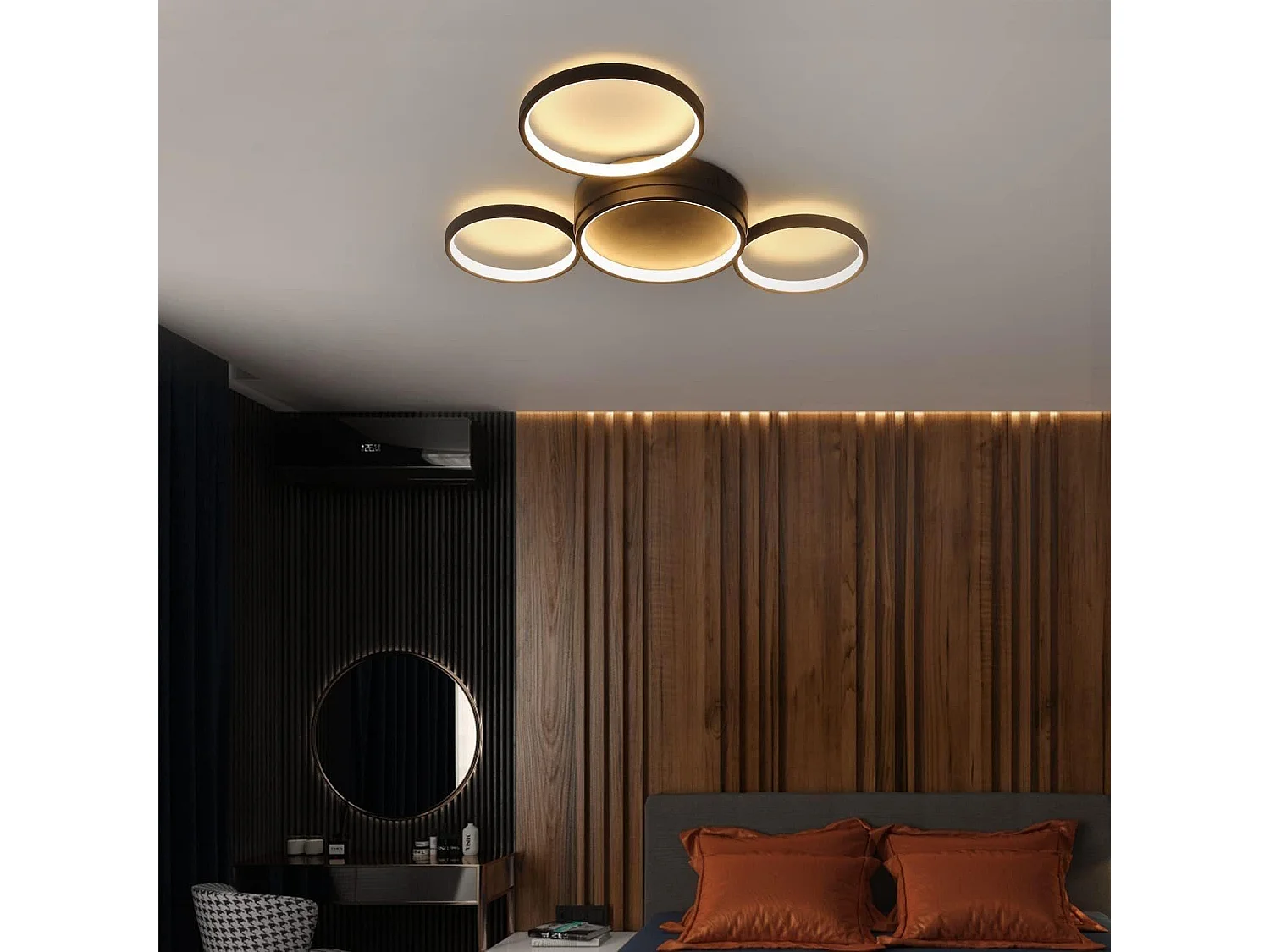 NETTLIFE Plafonnier LED Salon Noir Chaud 29 W Moderne avec 4 Anneaux Lampe Design Lampe de Chambre Décorative pour Chambre d'enfant Cuisine