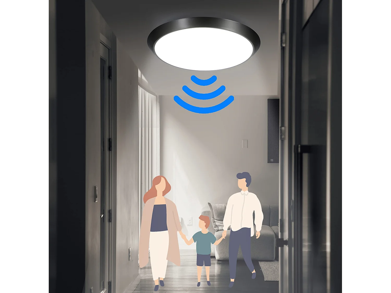 NETTLIFE Plafonnier LED avec détecteur de mouvement intérieur noir IP44 15 W Lampe de cave ronde avec détecteur de mouvement Ø 30 cm 4000 K