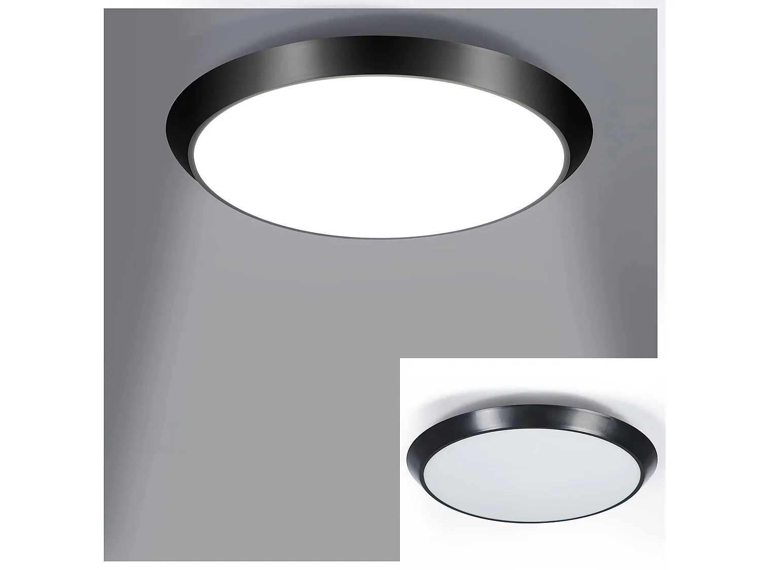 NETTLIFE Plafonnier LED avec détecteur de mouvement intérieur noir IP44 15 W Lampe de cave ronde avec détecteur de mouvement Ø 30 cm 4000 K