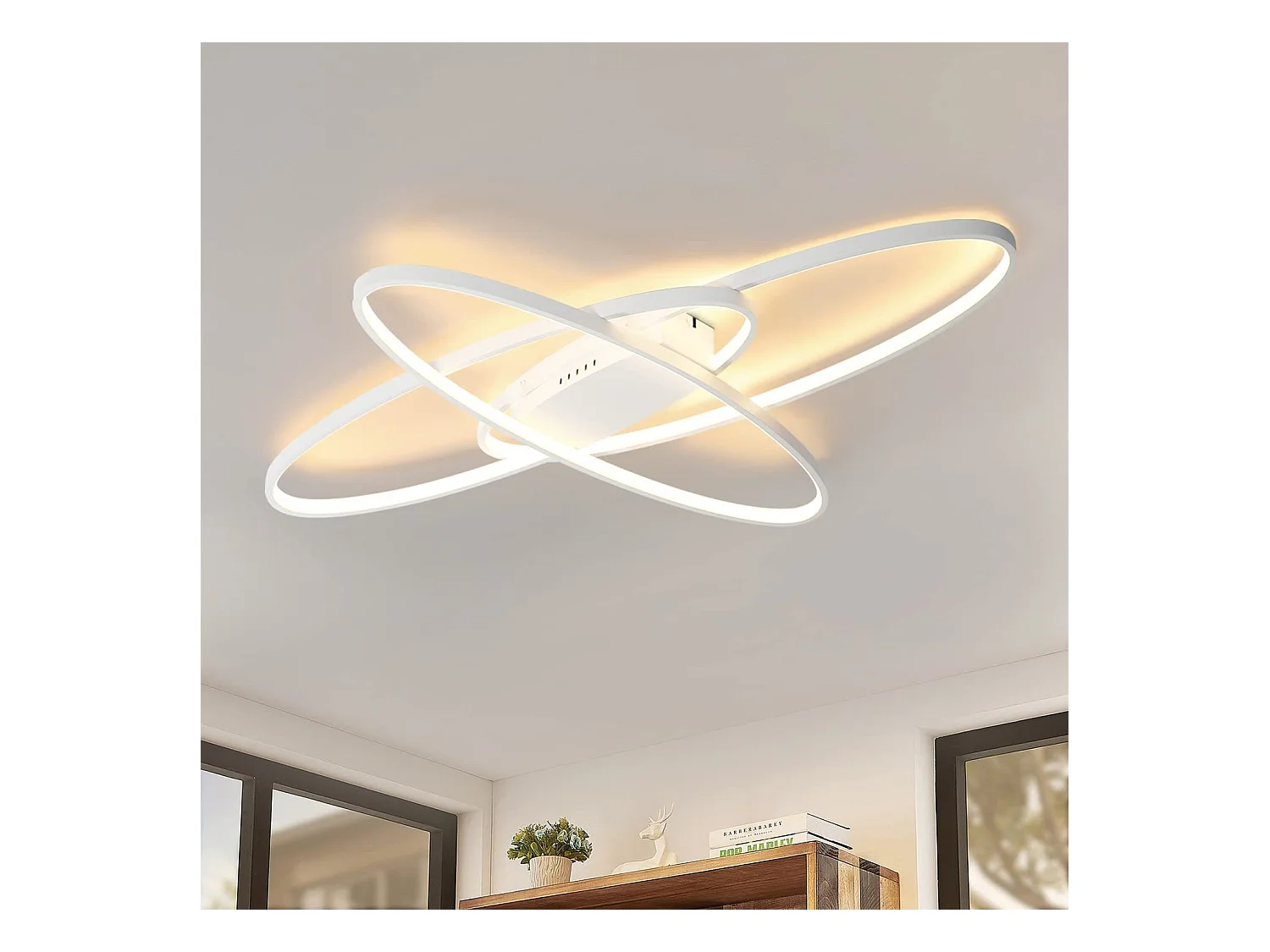 NETTLIFE Plafonnier LED Dimmable Lampe Moderne Lampe de Chambre Blanche avec Télécommande 75 W Design Intérieur pour Salon Cuisine Bureau d'étude