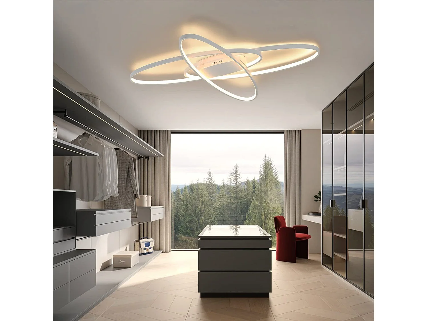 NETTLIFE Plafonnier LED Dimmable Lampe Moderne Lampe de Chambre Blanche avec Télécommande 75 W Design Intérieur pour Salon Cuisine Bureau d'étude