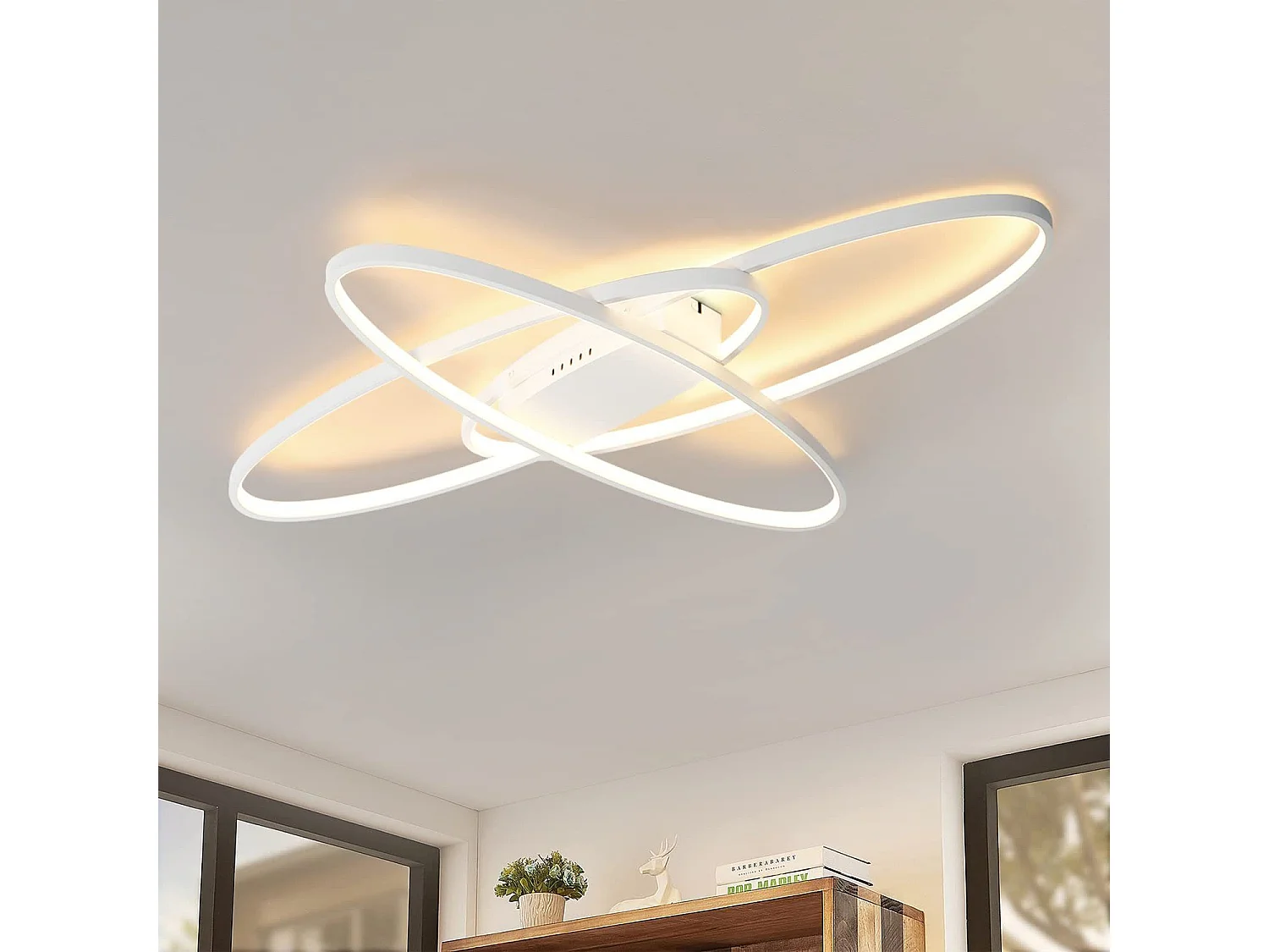 Dimmbare LED Deckenleuchte Moderne weiße Lampe mit Fernbedienung 75W Innenarchitektur