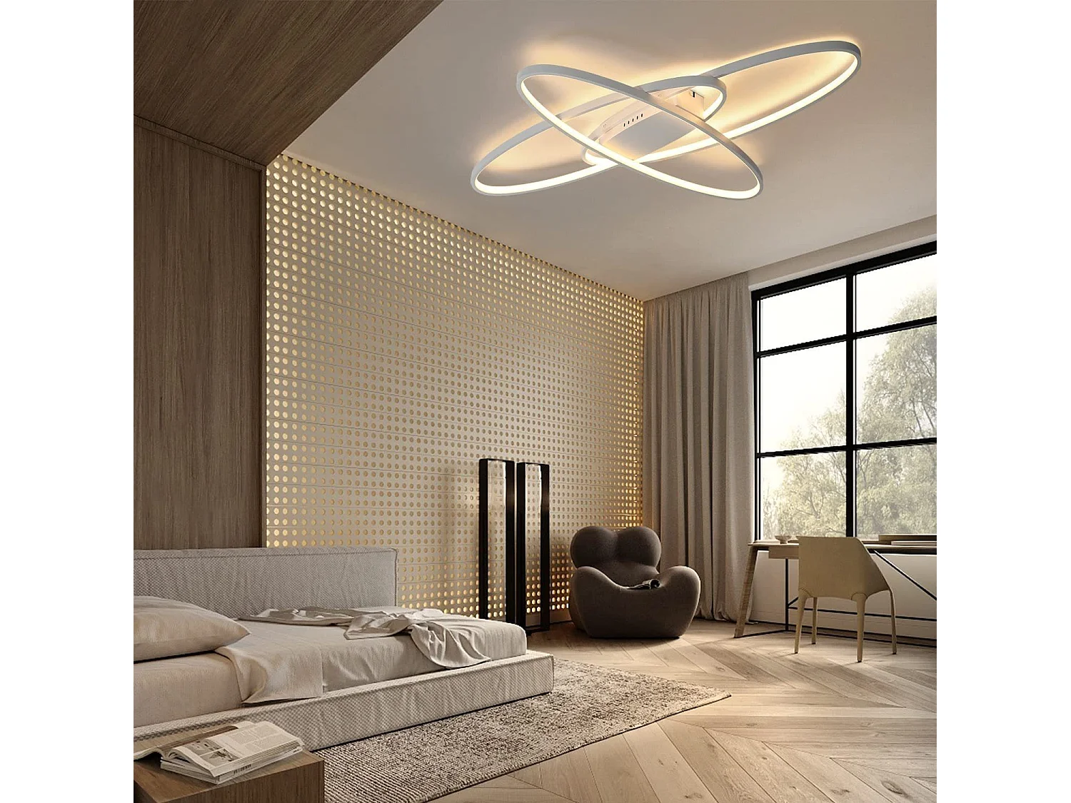 Dimmbare LED Deckenleuchte Moderne weiße Lampe mit Fernbedienung 75W Innenarchitektur